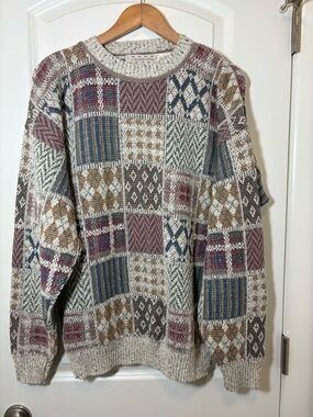 Vintage Crossings Classic Patchwork Fair Isle Crewneck Sweater #338